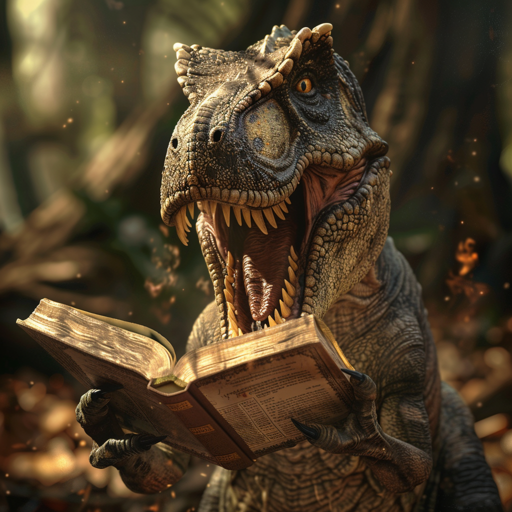 Interpreting Prehistoric Existence: Dinosaurs as Mentioned in the Bible kels3938_TRex_looking_sweet_holding_a_bible_and_other_dinos_in__c83763b0-6280-4dd0-814b-1300b72d0cb0